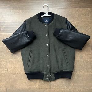 This green and black bomber jacket was bought from American Eagle Outfitters